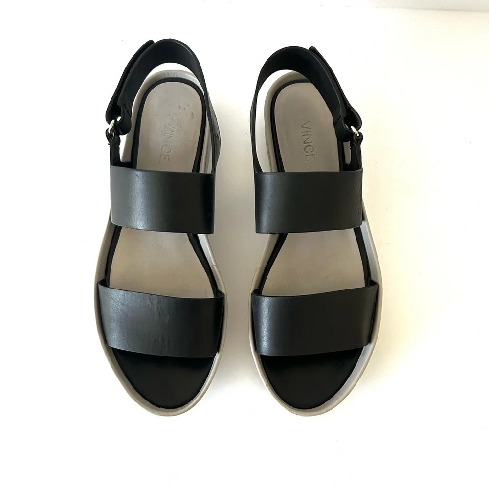 VINCE Marett Sandal Minimalist Platform Shoe Black Gray Leather Size EU 38 US 8